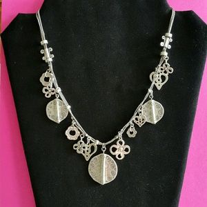 #327 Boho Chic Charm Necklace Coins Hearts and Flowers